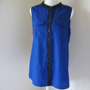 J Crew Factory blue 6 navy blouse top shirt black sleeveless shell colorblock
